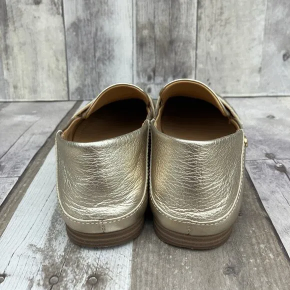 Ugg Shoes Loafers Sz 8 Leather Gold Metallic Slip On Casual Careerwear Glam