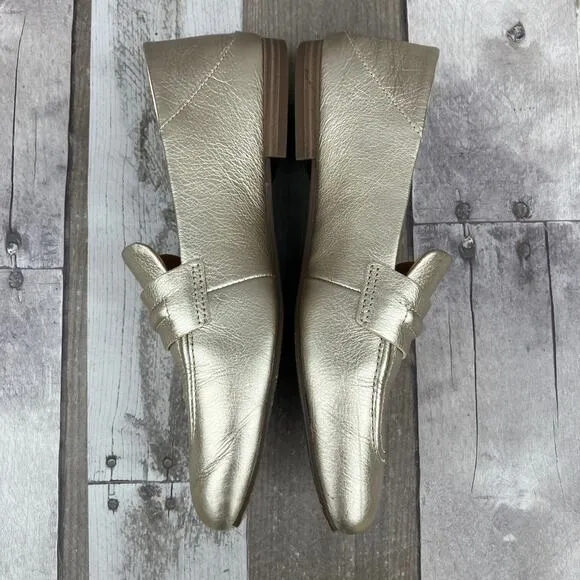 Ugg Shoes Loafers Sz 8 Leather Gold Metallic Slip On Casual Careerwear Glam