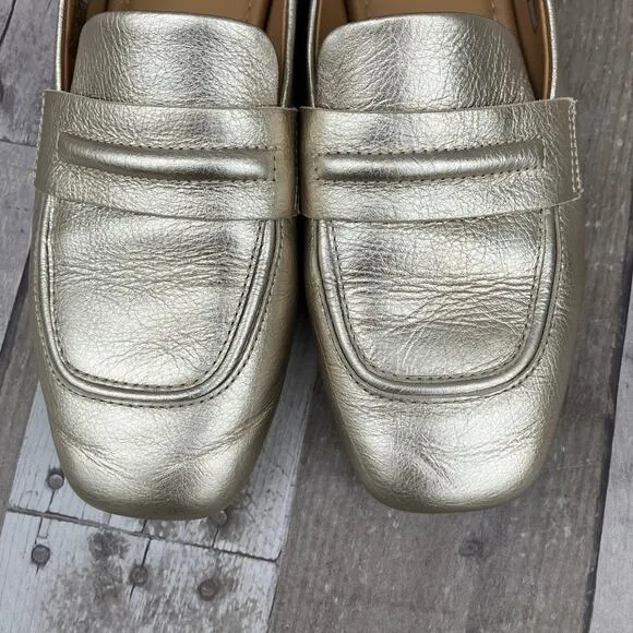 Ugg Shoes Loafers Sz 8 Leather Gold Metallic Slip On Casual Careerwear Glam