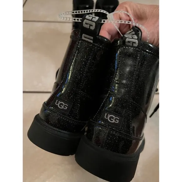 Ugg Toddler Girls Black Robley Glitter Lace Up Zipper Boots Shoes