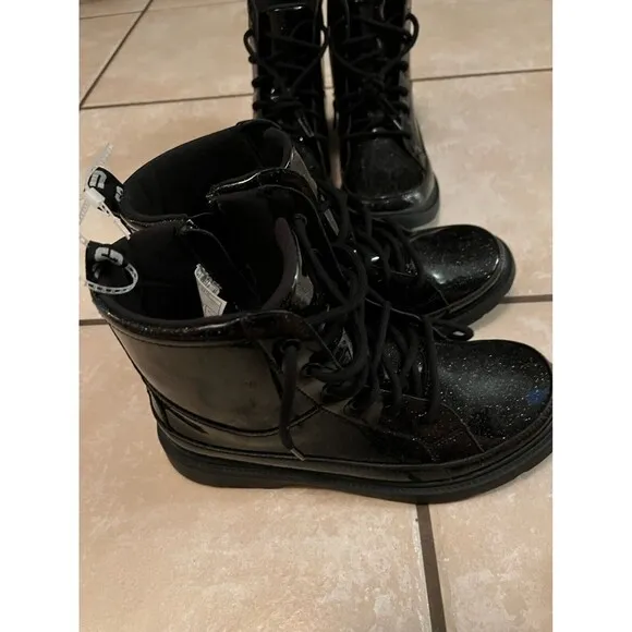 Ugg Toddler Girls Black Robley Glitter Lace Up Zipper Boots Shoes