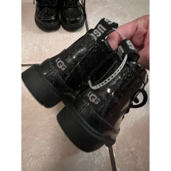 Ugg Toddler Girls Black Robley Glitter Lace Up Zipper Boots Shoes