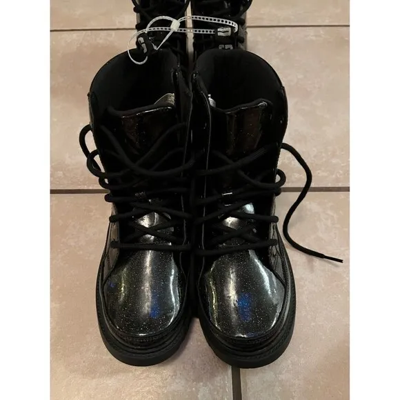 Ugg Toddler Girls Black Robley Glitter Lace Up Zipper Boots Shoes