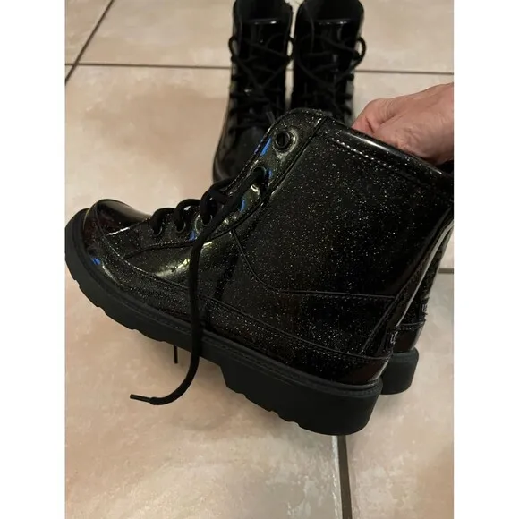 Ugg Toddler Girls Black Robley Glitter Lace Up Zipper Boots Shoes