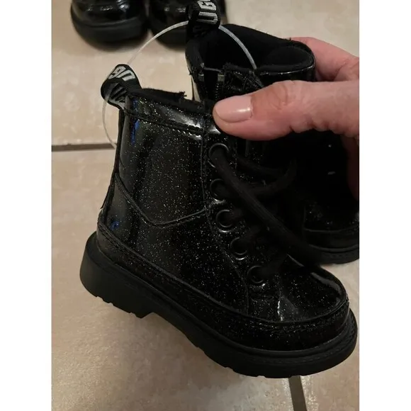 Ugg Toddler Girls Black Robley Glitter Lace Up Zipper Boots Shoes