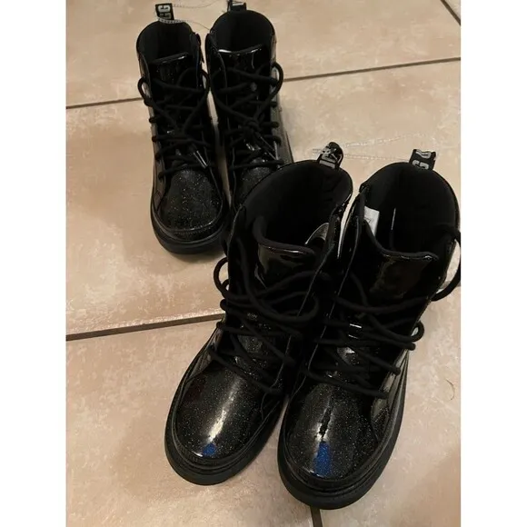 Ugg Toddler Girls Black Robley Glitter Lace Up Zipper Boots Shoes