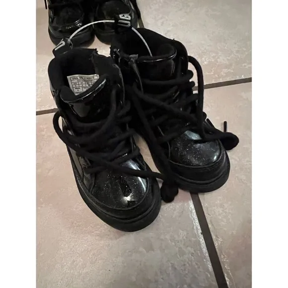 Ugg Toddler Girls Black Robley Glitter Lace Up Zipper Boots Shoes