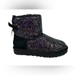 UGG Womens Boots 10 Classic Mini Bow Black Purple Cosmos Sparkles Multi Glitter