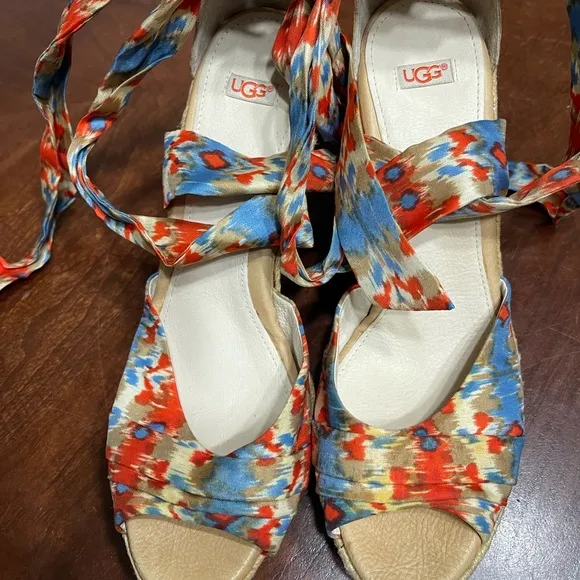 UGG® Lucianna 1000695 Open Toe Espardrille Wedge Heel Leather Sandals Sz 9.5