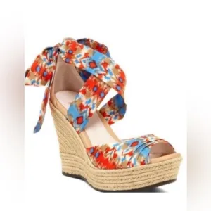 UGG® Lucianna 1000695 Open Toe Espardrille Wedge Heel Leather Sandals Sz 9.5