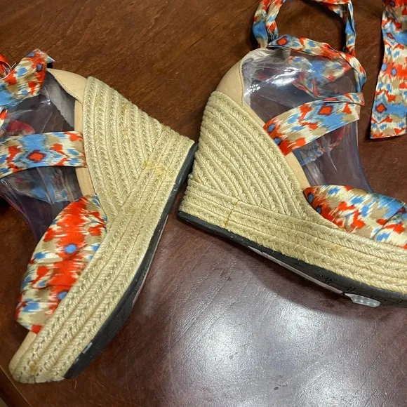 UGG® Lucianna 1000695 Open Toe Espardrille Wedge Heel Leather Sandals Sz 9.5