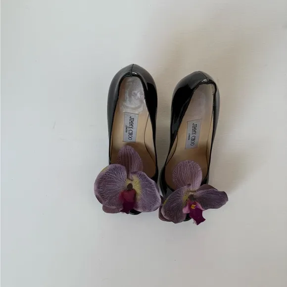 Up-cycled Jimmy Choo Orchid flower sandals Heels shoes pumps size 36 6 leather
