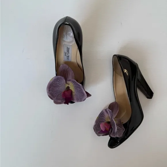 Up-cycled Jimmy Choo Orchid flower sandals Heels shoes pumps size 36 6 leather