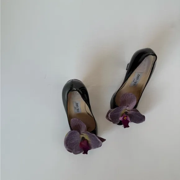 Up-cycled Jimmy Choo Orchid flower sandals Heels shoes pumps size 36 6 leather