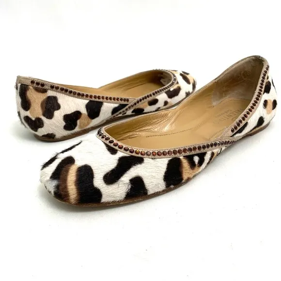 Valentino Garavani Calf Hair Animal Print Flats 7 / 37 Womens Slip On Shoes