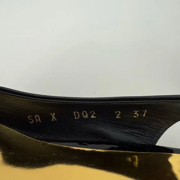 Valentino One Stud Slingback Pumps Black Patent Leather Shoes Block Heel 37/US7