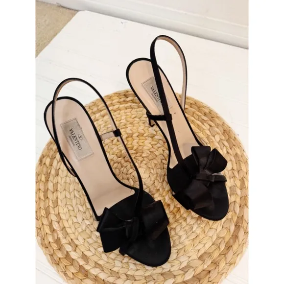 VALENTINO Satin PVC Bow Slingback Stiletto Heeled Sandals 10