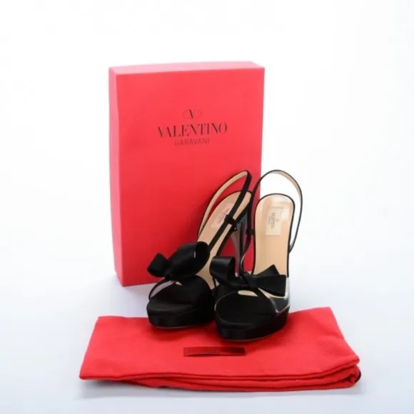 VALENTINO Satin PVC Bow Slingback Stiletto Heeled Sandals 10