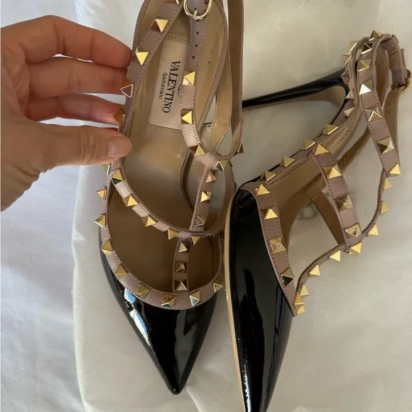 Valentino Women's Black and Tan Studded Heels