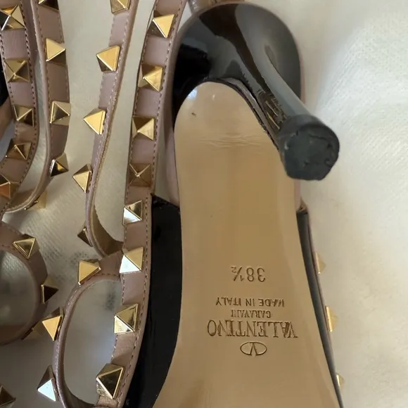 Valentino Women's Black and Tan Studded Heels