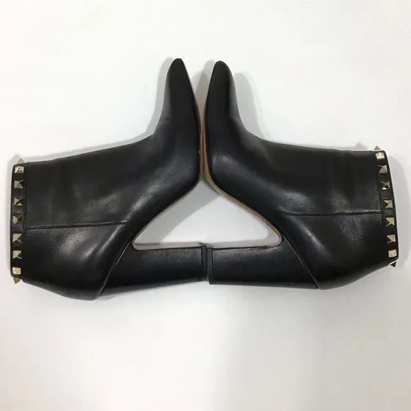 VALENTINO GARAVANI Black Calfskin Rockstud 100mm Ankle Boots Size 40
