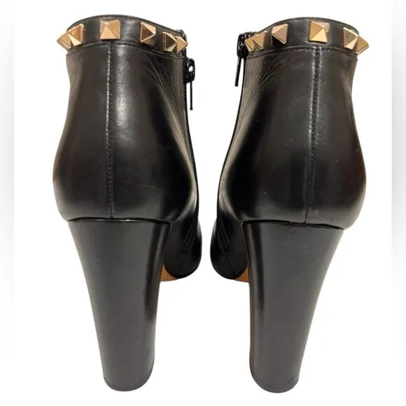 VALENTINO GARAVANI Black Calfskin Rockstud 100mm Ankle Boots Size 40
