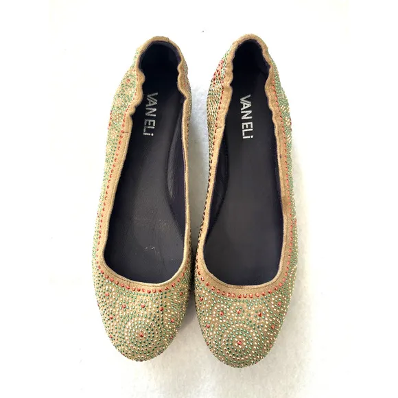 Vaneli Embellished Ballet Flats Beaded Sparkle Slip-On Gold Red Green Size 6M
