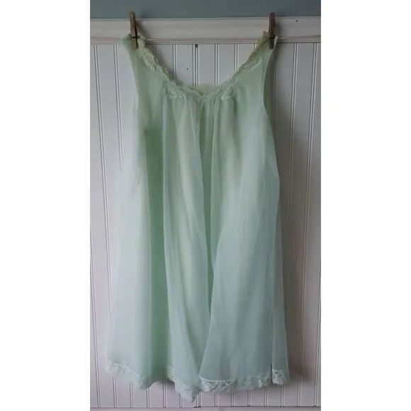 Vanity Fair Babydoll Nightie Nightgown Shorty Green Sheer Doris Day‎ Medium VTG