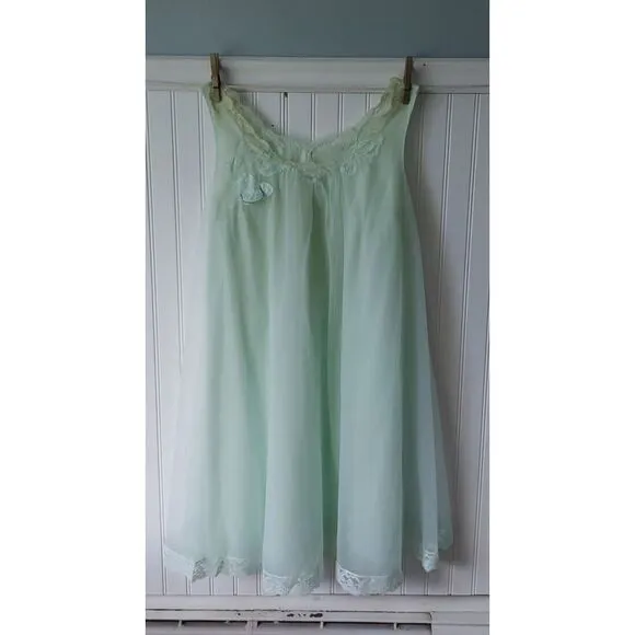 Vanity Fair Babydoll Nightie Nightgown Shorty Green Sheer Doris Day‎ Medium VTG