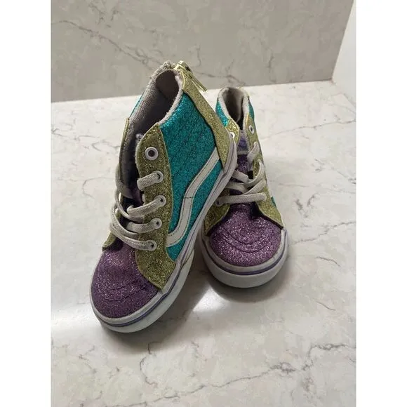 Vans Girls Multicolor Mermaid Sparkly Glitter Hi Zip Lace Up Shoes Size US 8