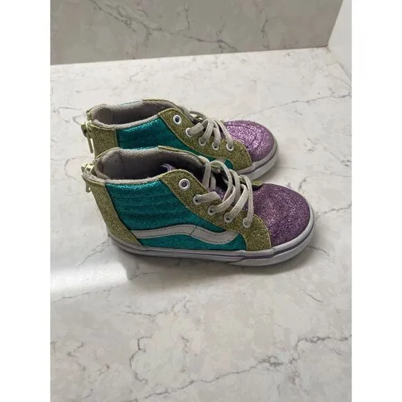 Vans Girls Multicolor Mermaid Sparkly Glitter Hi Zip Lace Up Shoes Size US 8