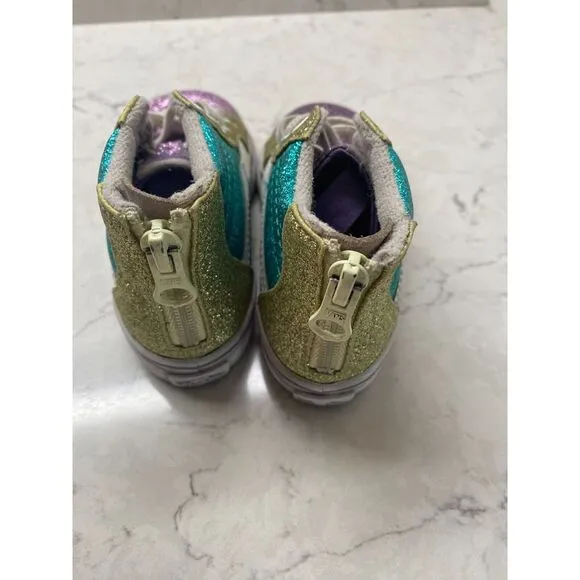 Vans Girls Multicolor Mermaid Sparkly Glitter Hi Zip Lace Up Shoes Size US 8