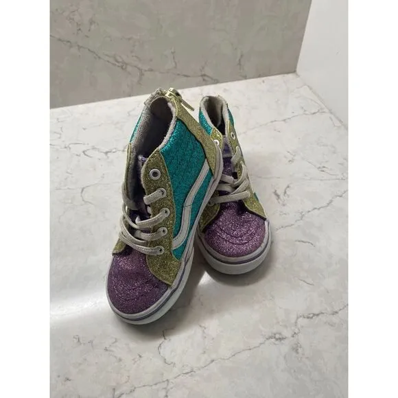 Vans Girls Multicolor Mermaid Sparkly Glitter Hi Zip Lace Up Shoes Size US 8