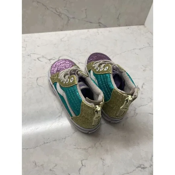Vans Girls Multicolor Mermaid Sparkly Glitter Hi Zip Lace Up Shoes Size US 8