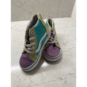 Vans Girls Multicolor Mermaid Sparkly Glitter Hi Zip Lace Up Shoes Size US 8