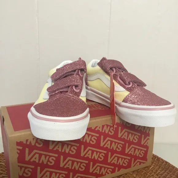 Vans Glitter Two Toned Old Skool Velcro Shoes Size 3,12,2,12.5,11 New