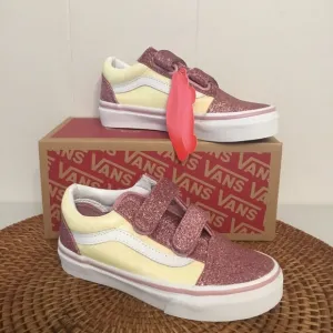 Vans Glitter Two Toned Old Skool Velcro Shoes Size 3,12,2,12.5,11 New