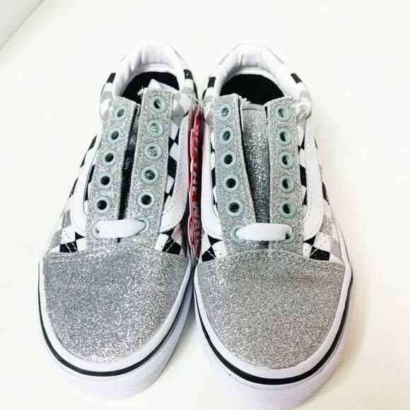 Vans Kids Glitter Checkerboard Old Skool Shoes Size 12.0K NEW