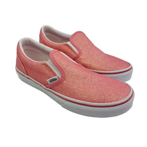 Vans Off The Wall Kids Girls Size 3Y Glitter Pink Slip On Casual Sneaker Shoes