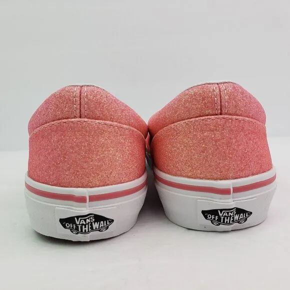 Vans Off The Wall Kids Girls Size 3Y Glitter Pink Slip On Casual Sneaker Shoes