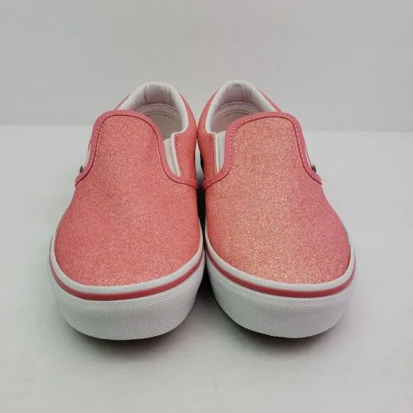 Vans Off The Wall Kids Girls Size 3Y Glitter Pink Slip On Casual Sneaker Shoes