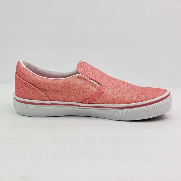 Vans Off The Wall Kids Girls Size 3Y Glitter Pink Slip On Casual Sneaker Shoes