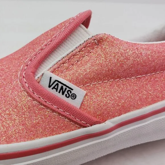 Vans Off The Wall Kids Girls Size 3Y Glitter Pink Slip On Casual Sneaker Shoes