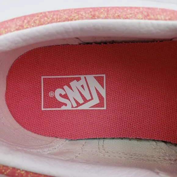 Vans Off The Wall Kids Girls Size 3Y Glitter Pink Slip On Casual Sneaker Shoes