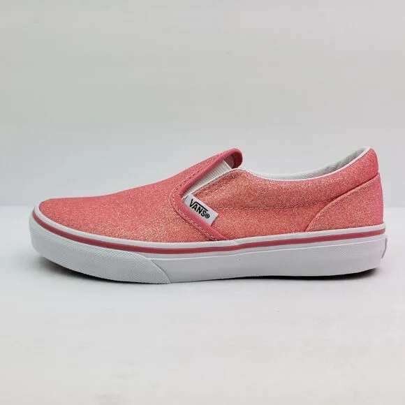 Vans Off The Wall Kids Girls Size 3Y Glitter Pink Slip On Casual Sneaker Shoes