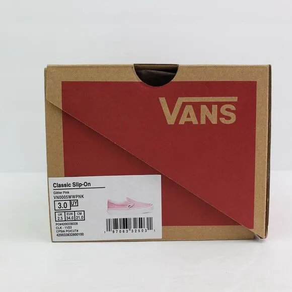 Vans Off The Wall Kids Girls Size 3Y Glitter Pink Slip On Casual Sneaker Shoes