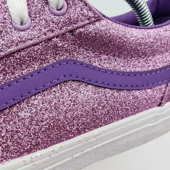 Vans Old Skool Girls Size 6Y Womens Sz 7.5 Purple Glitter Low Sneaker Shoes