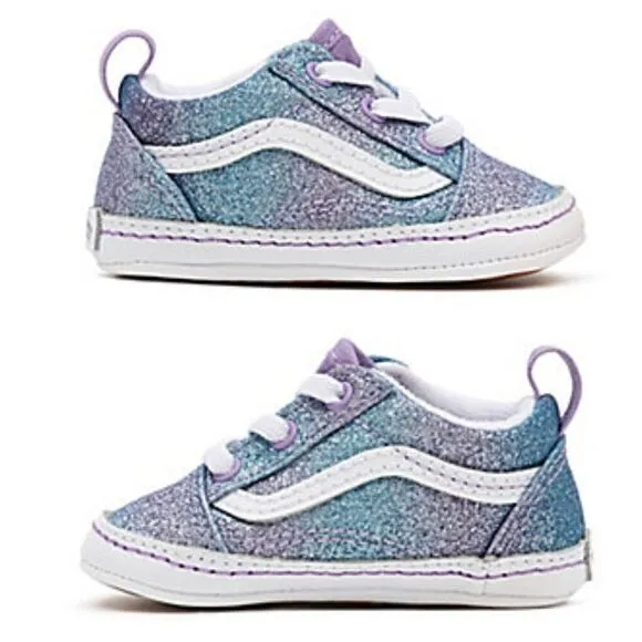 VANS Old Skool Ombre Glitter Baby Girl Crib Shoes Blue &amp; Purple Size 2 NEW