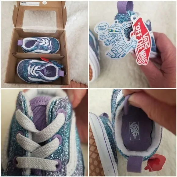 VANS Old Skool Ombre Glitter Baby Girl Crib Shoes Blue &amp; Purple Size 2 NEW