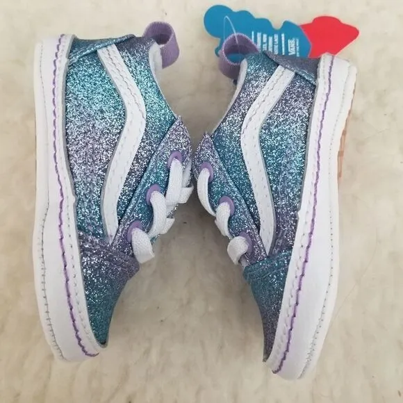 VANS Old Skool Ombre Glitter Baby Girl Crib Shoes Blue &amp; Purple Size 2 NEW